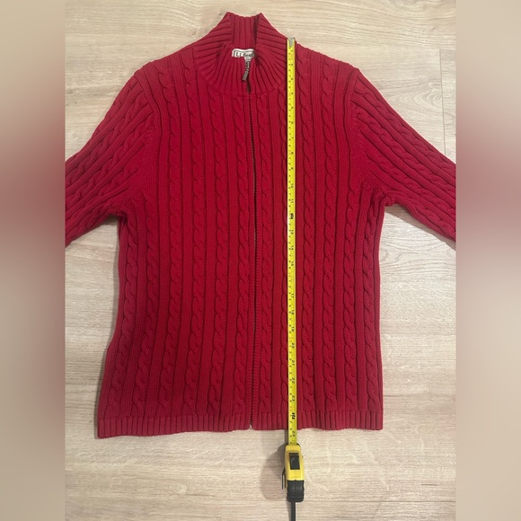 Women’s Red LL Bean 100% Cotton Cable Knit Full Zip Sweater Size Medium - Picture 5 of 6